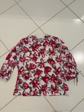 Tail White Floral Blouse with Pink Accents